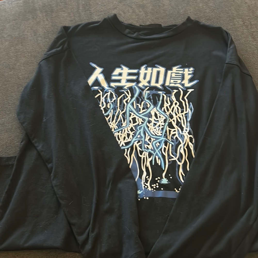 Shein black Japanese letter lightning long sleeve.